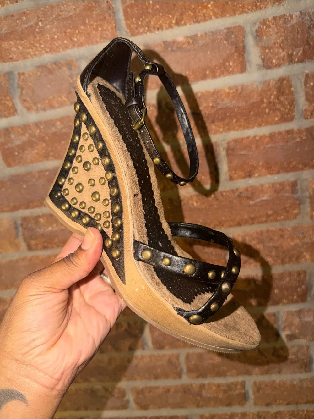 Black Studded Wedge Sandals for Women